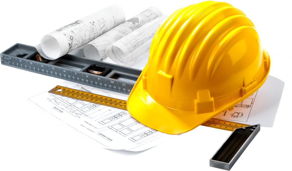 construction tools and blueprints